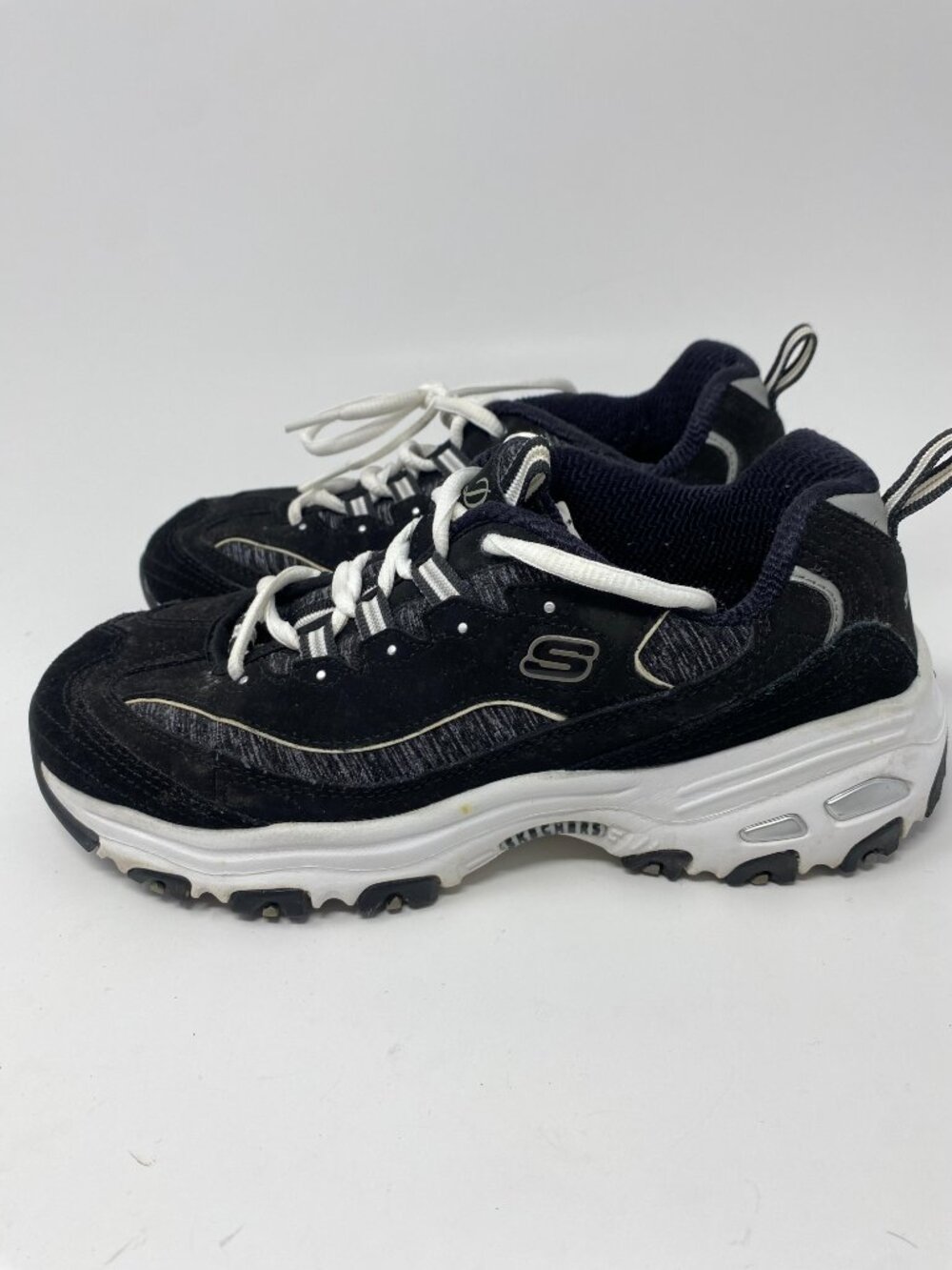 Skechers D'Lite Shoes Sneakers Womens 7 Black White Running Walking